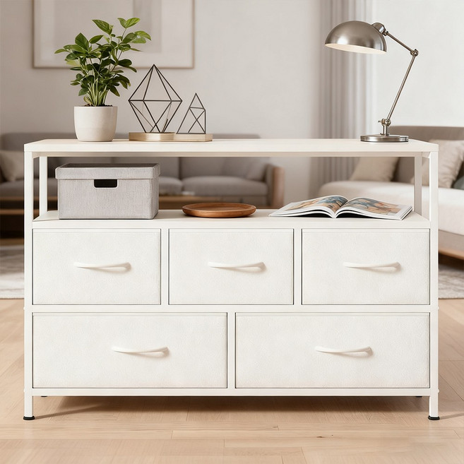 SengsoHome 가죽 3단5문 서랍장 거실수납장 TV수납장, 5개, 화이트