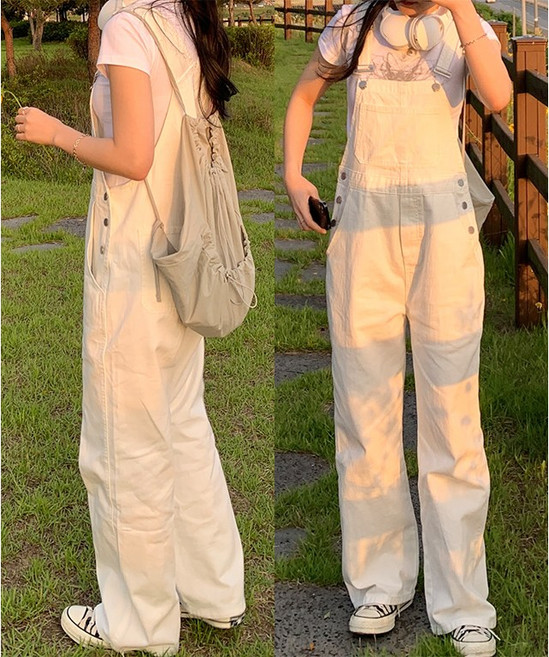 멜빵바지 보이프렌드 핏 오버롤 점프수트 세미와이드