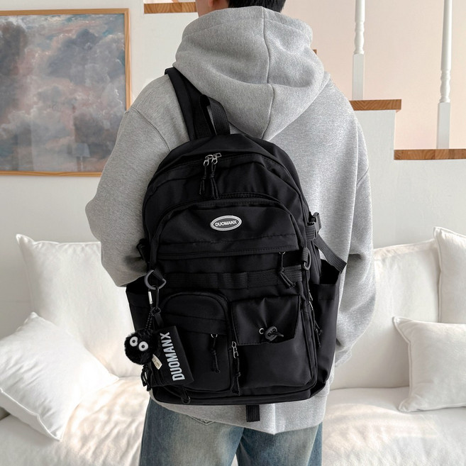 남녀공용 대용량 노트북 백팩 유닛 학생 캐주얼 커플 백팩 + 키링인형