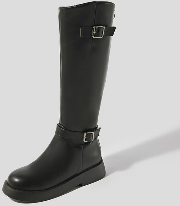 데니아 사선 컷팅 버클 라이더 통굽 롱부츠(4cm)