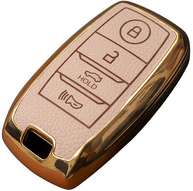 기아 k3 k5 쏘렌토 스포티지 쏘울 호환 호환 TPU 스마트키 가죽 TPU 케이스 키링 키홀더, 아이보리골드, 4버튼 TL31