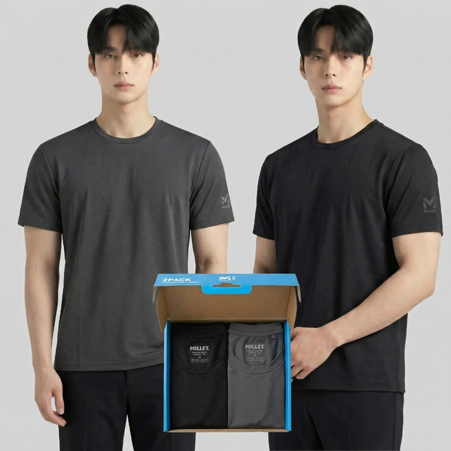 밀레 남성 기능성 반팔 티셔츠 냉감 아이스 쿨링 흡습속건 2매