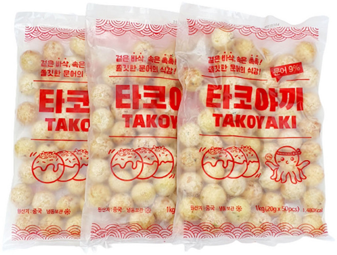 지엔씨푸드 냉동 타코야끼 1kg 10%함유 문어볼 문어빵 타코야키, 3개