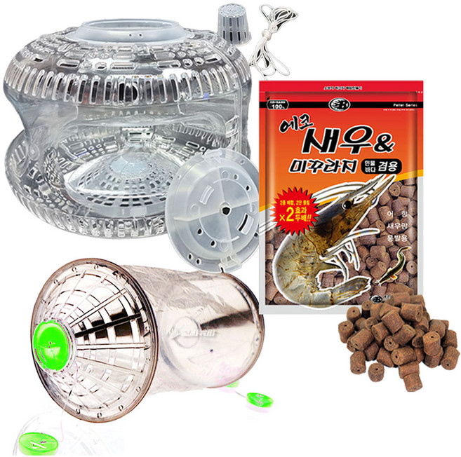 고씨낚시 4구 우주선 어포기+비닐 어포기+통발 펠렛 미끼 3종 세트, 혼합색상