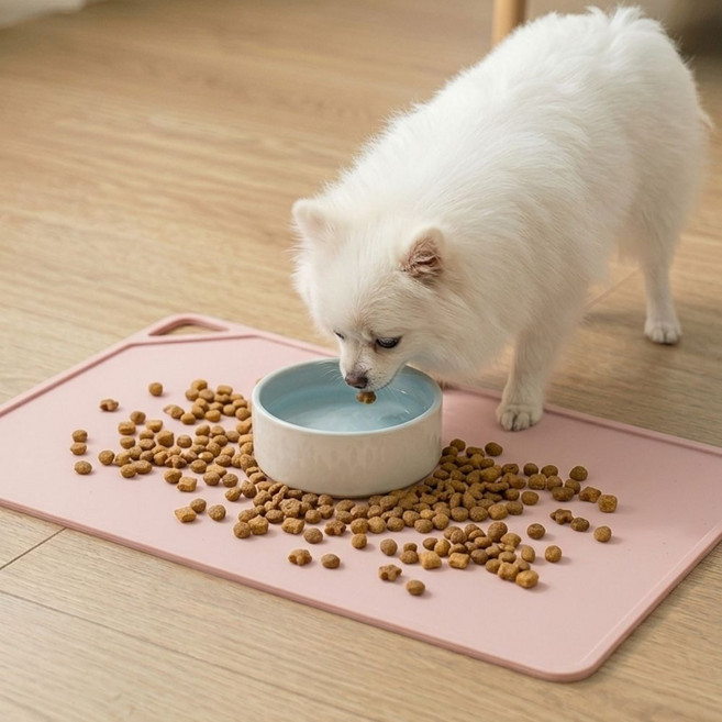 오제브 물넘침방지 고리형 반려동물 강아지 식기매트 대형 60 x 40, 1개, 핑크