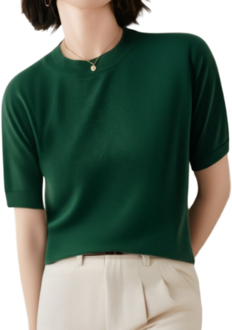 YEON HOME 라운드넥 반팔 니트 티셔츠 데일리 여성