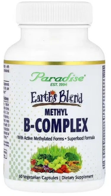 Paradise Herbs Earth's Blend B-Complex 메틸화 효소 활성 형태의 비타민 B + 슈퍼푸드 에너지 및 면역 지원 60, 1개, 60정 - 쿠팡