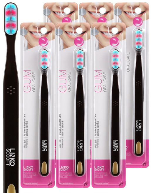 리앤코 소프트 검 잇몸케어 부드러운 저자극 칫솔 (다크브라운), 6개입, 1개