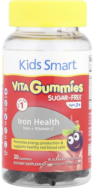 Kids Smart Kids Smart® VITA Gummies® 철분 + 비타민C 만 3세 이상 블랙베리 레모네이드 구미젤리 30개, KidsSmartKidsSmartVITAGummies철, 1개, 30정 - 쿠팡