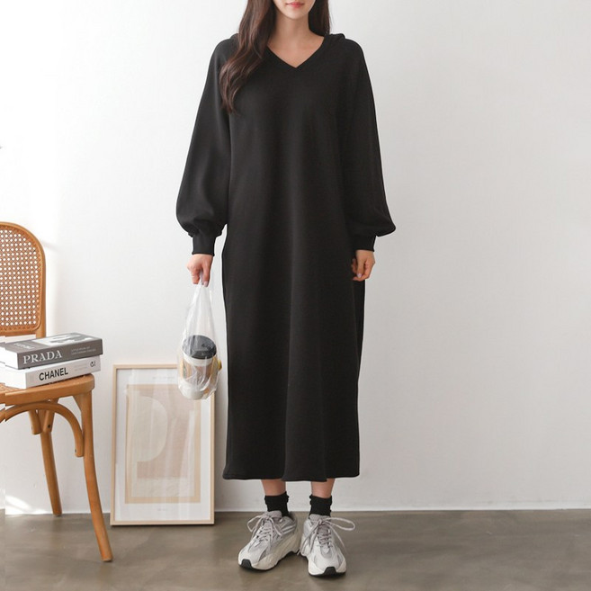 마더라이크 기모 포근 후드 원피스