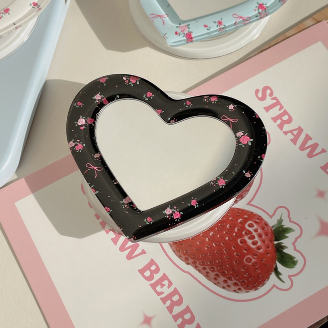 플라워 리본 하트 미러 맥세이프 스마트톡 (3color), 1개, 블랙