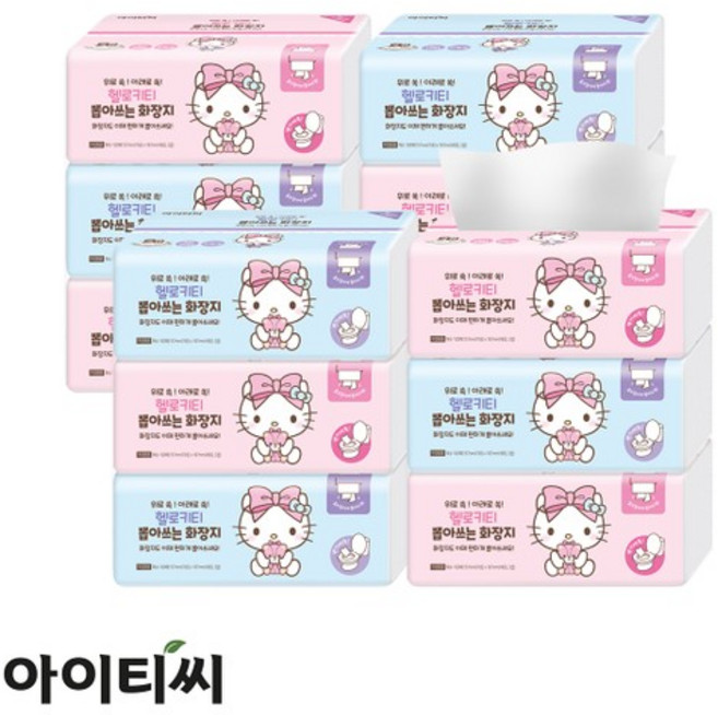 헬로키티 뽑아쓰는 화장지 핑크리본 100매 24팩 팝업티슈, 1개
