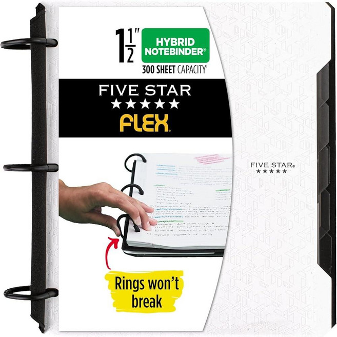 Five Star Flex 29324AQ8 하이브리드 노트바인더 3.8cm (1-1/2 인치) 바인더 노트북 및 올인원 바인더 그린, 1개, 화이트