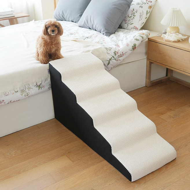 인디우스 반려동물 논슬립 침대 계단 5단, 아이보리, 1개