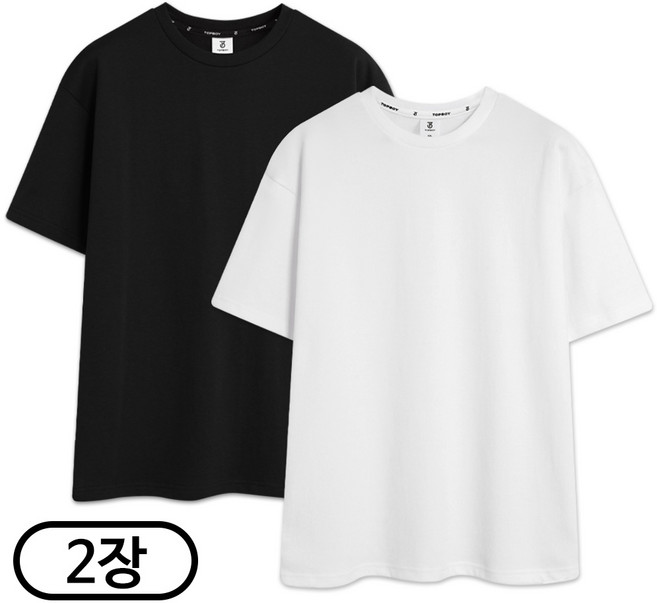 탑보이 2장 세트 오버핏 빅사이즈 무지 특양면 라운드 반팔티 (SCC5211PT)