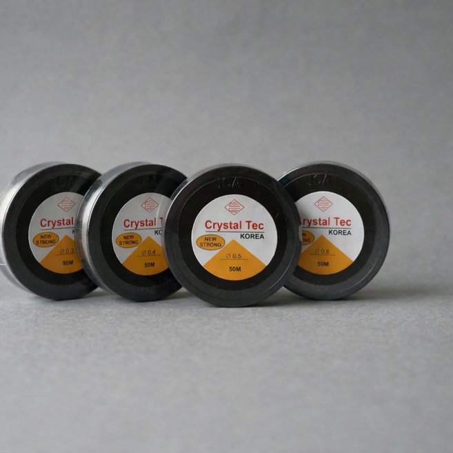 국산 크리스탈텍 고탄성 우레탄줄 끈 0.3 0.4 0.5 0.6MM 50M 세트 구성 [우레탄 고무줄 비즈 반지 팔찌 염주 묵주 만들기 공예 DIY 재료], 1개, 0.3MM 0.4MM 2개