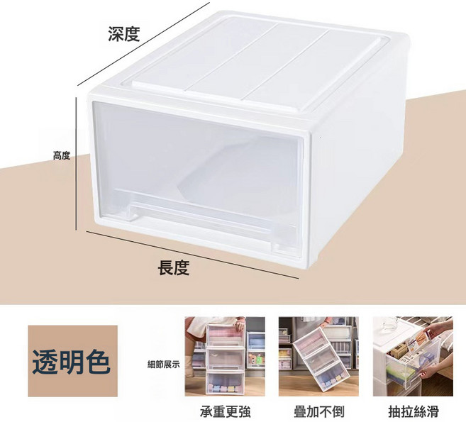 加厚抽屜式衣櫃收納盒家用收納櫃衣服物收納箱玩具內衣整理箱鞋盒, 1個, 透明:【35寬-矮款特大號】*深44*高17