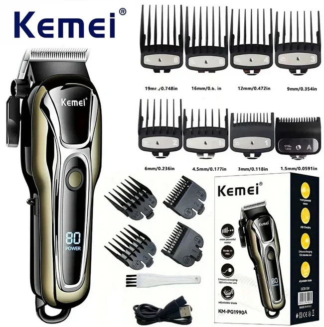 Kemei USB 충전식 전기 헤어 클리퍼 무선 남성 커팅 머신 PG1990A, 02 PG1990A Color boxB