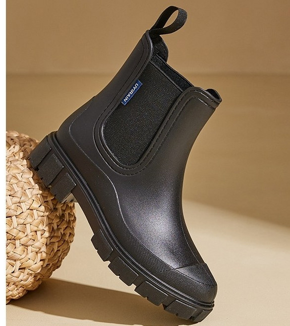 슈앤가비 여성 방수 레인부츠 미끄럼방지 리얼스판 첼시부츠 4cm 키높이 무광 쿠션 장화