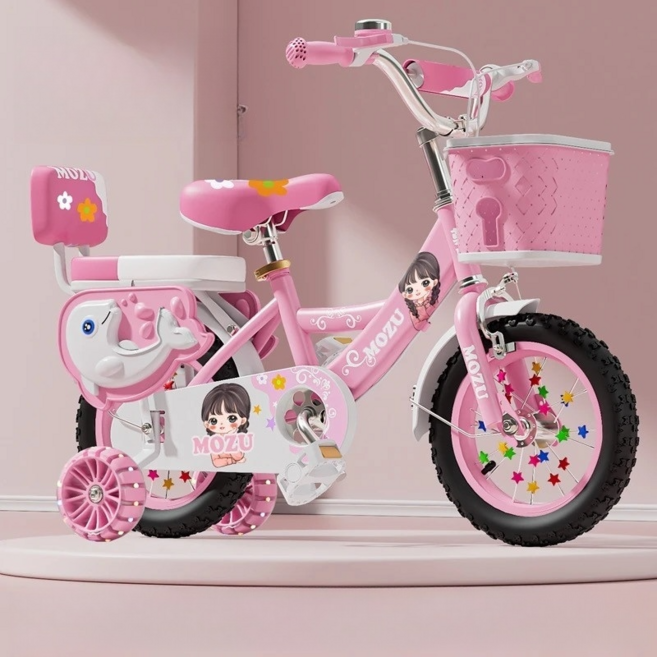 접이식 어린이 자전거 3-6-9-10-12세자전거 자전거 프린세스 자전거, 블랙타이어핑크, 12cm, 1개