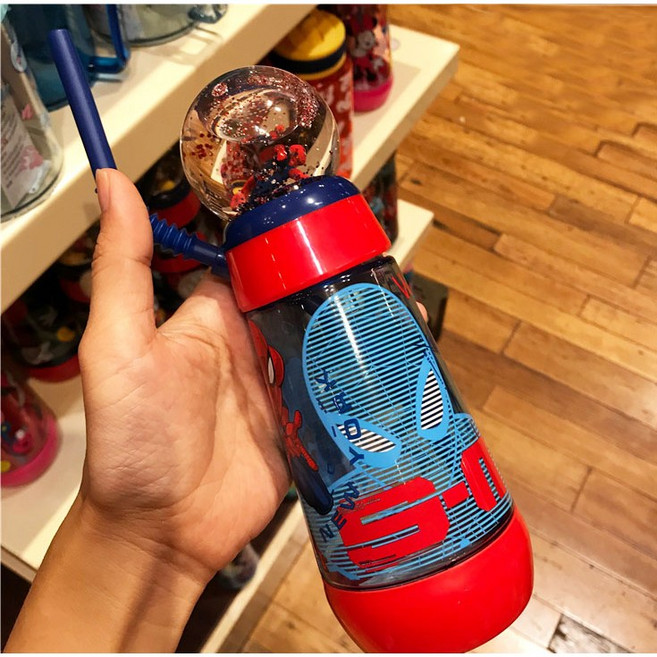 도쿄디즈니랜드 직구 캐릭터 빨대물병 스노우볼 어린이 유아물통, 1개, 320ml, 레드(스파이더맨)