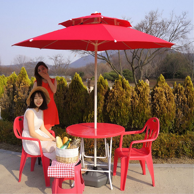 화인파라솔 고급 야외 세트 파라솔 테이블 의자 야외용, 파라솔+물통+원형테이블+팔걸이2개_레드