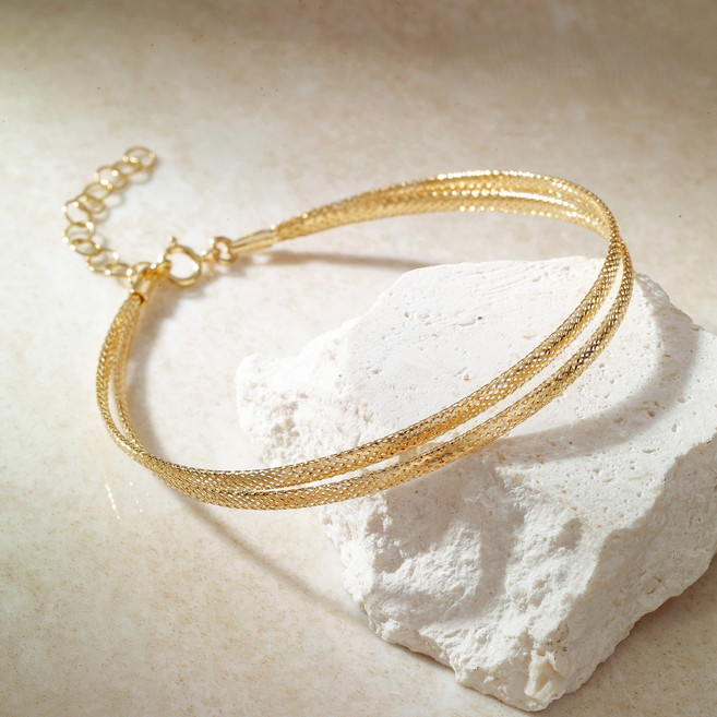 펠리체골드 18K 스네이크 더블 팔찌 (+선물포장) 레이어드 데일리 두줄 기념일 여성 스네이크 메쉬 우정팔찌 고급 이태리 금 골드 체인