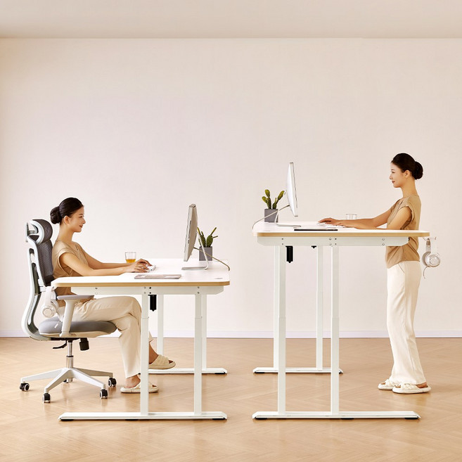 아우스 GE03 코너형 전동모션데스크 책상 700폭 25mm상판 듀얼모터모션데스크 쿼드형 전동 모션데스크 컴퓨터책상, 화이트 상판+화이트 프레임(L)