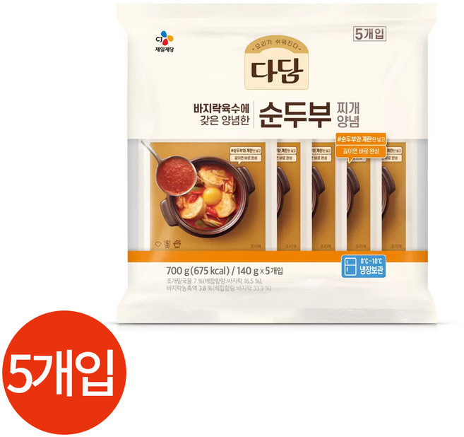 다담 바지락 순두부 찌개양념, 140g, 5개