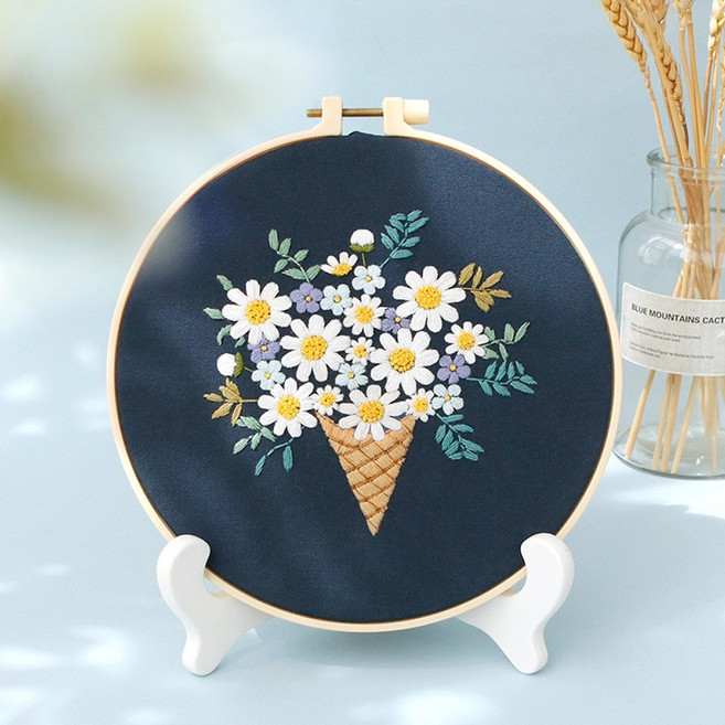 PIBUS NISL 刺繡材料包 DIY手作花圈擺飾, 1個, A618盛放年華 (送20CM繡棚)