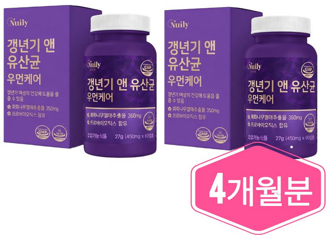 여성 갱년기 유산균 케어 회화나무 추출물 식약청 해썹 인정 인증 정, 2박스, 60회분