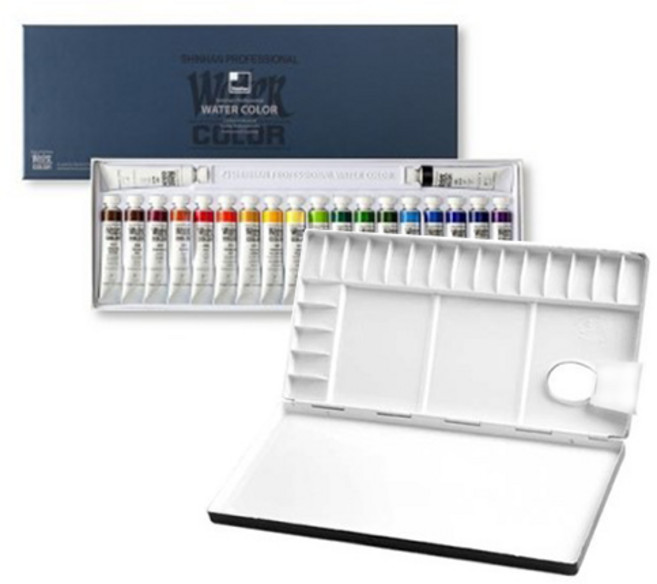 신한 수채화 물감 12ml 20색 + 알루미늄 20칸 팔레트