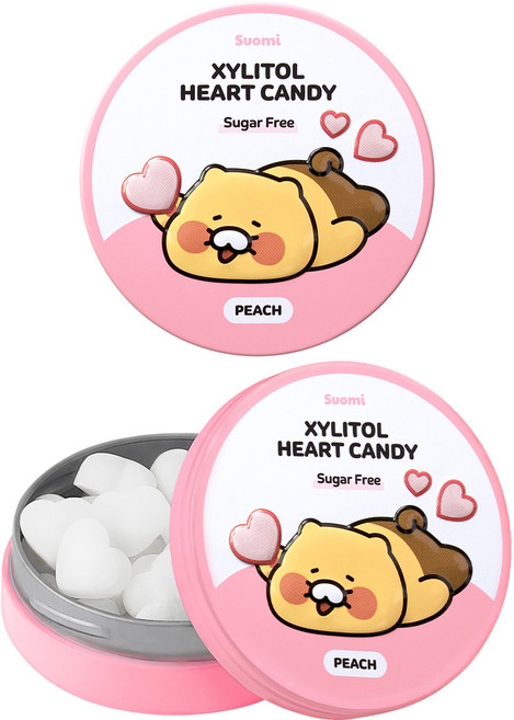 춘식이 자일리톨 하트 캔디 복숭아 핀란드 무설탕 사탕, 40g, 2개