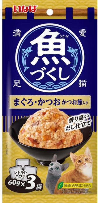 CIAO 魚盛 貓餐包 鮪魚鰹魚 香味日式高湯 60g x 3袋, 1個