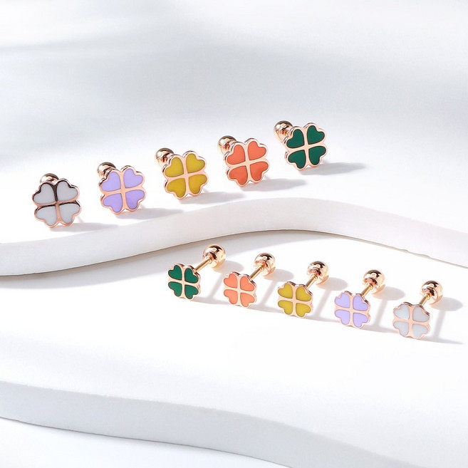 [골드팡] 14k 럭키 클로버 피어싱 (당일도착) 데일리룩 포인트 여성 행운소원 네잎클로버 러블리 우정템 여자친구 기념일 생일 선물추천