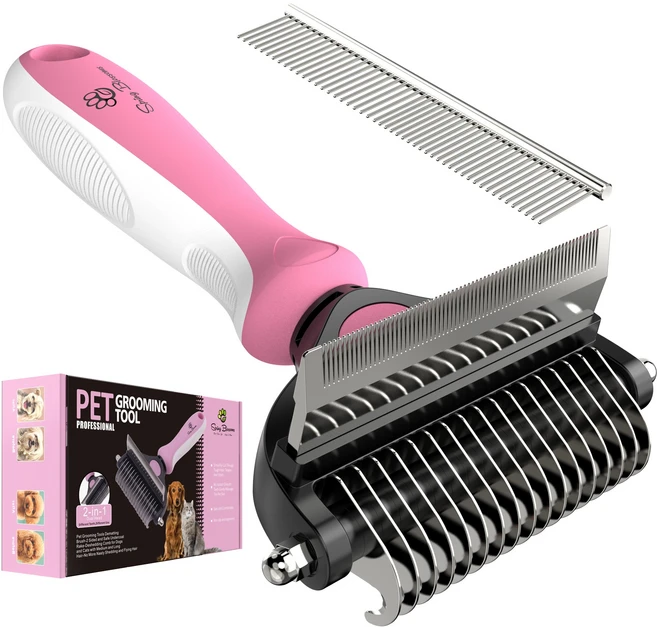 Spring Blossoms-봄꽃 2 in 1 고양이 & 강아지용 전문 미용 브러시 - 엉킨 털 털뭉치 제거 애완동물용 안전 브러시 탈모와 성가신 털 날림 문제 해결, 1세트, 라이트 퍼플 - 쿠팡