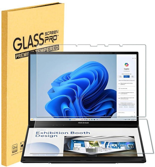 ASUS Zenbook Duo 2-in-1 노트북 듀얼 14인치 (UX8406/UX8407)용 강화 유리 액정보호필름 2팩 긁힘 방지 9H 강도 HD (메인 스크린 및 보조 스, 2팩 강화 유리 액정보호필름 2025-2024 ASUS