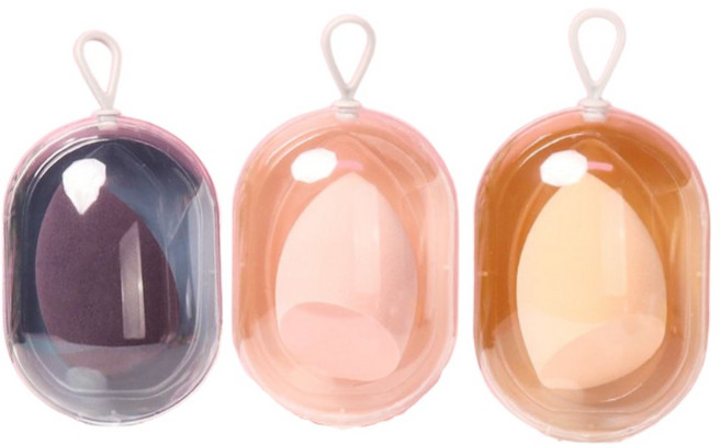 알리오마켓 휴대용 물방울 에그 미용 퍼프 쿠션 케이스, 1개, 퍼플 파우더 스킨