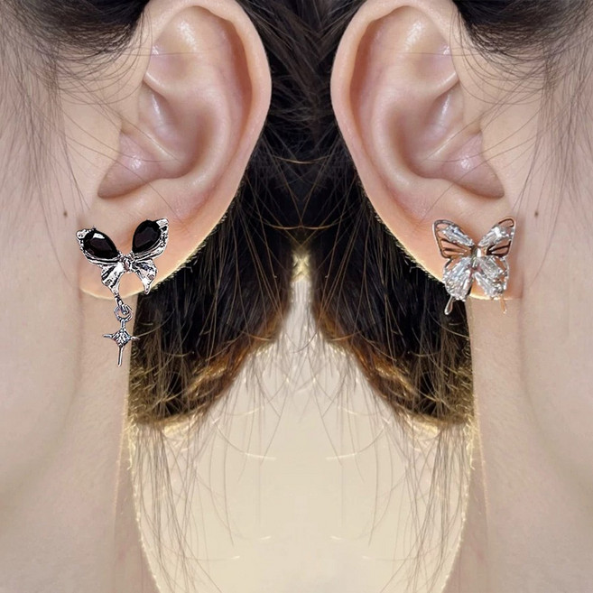 VergHatia 14k 진주 나비 귀걸이 S925실버 알레르기 방지 4p 세트