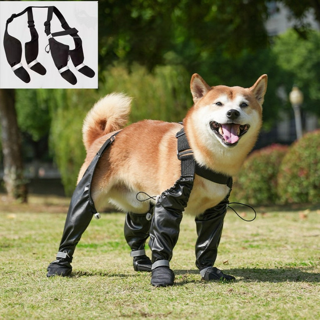 애견 사계절용 신발 부츠 방수 미끄럼 방지 조절 가능한 AROEREV, 블랙, 1개