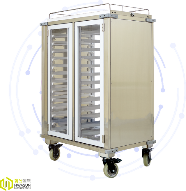 [화선엠텍] 배식차 40상 큐어SUS 고급스텐레스 배식차 전동 배선카 환자밥차 급식운반, 1개
