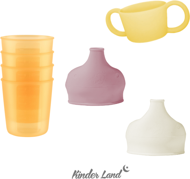 [킨더랜드] 유아/키즈컵 컵4개+뚜껑2개+손잡이 1개, 밀크+핑크+손잡이 1개, 300ml