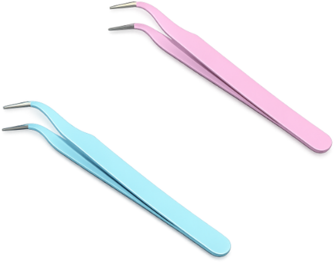 제일리팩토리 3세대 곡선형 속눈썹 핀셋 1+1 정밀 트위저 속눈썹 연장 핀셋 세트, 1개, 연핑크,스카이블루