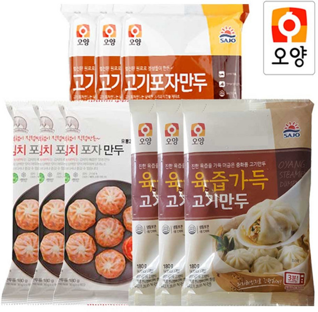 사조오양 육즙가득 고기만두3봉+고기포자3봉+김치포자3봉, 180g, 1세트