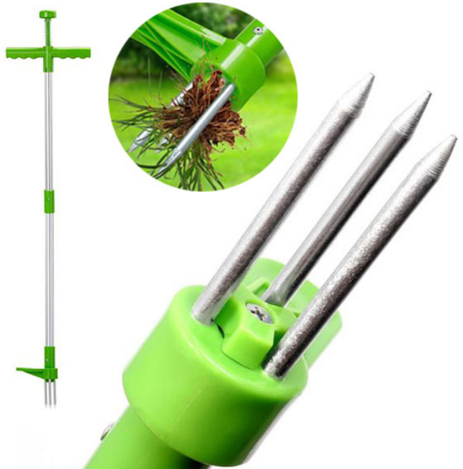 왕대박창고 잡초 풀 뿌리 민들레 잔디 뽑기 제거 장대 제거기 호미 나물캐기 농기구, 다용도 잡초제거기 - 그린, 1개