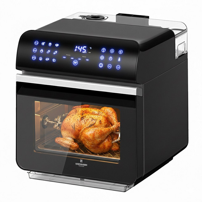 하트만 360도 자동회전 통닭 로티세리 스팀 에어프라이어 오븐형 10L 올스테인리스, 블랙, HMS-C102BK