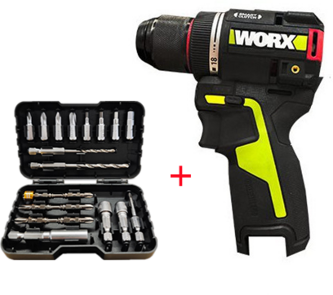 WORX 웍스 신형 50N.m WU135 충전드릴 스크류 전기드릴 전동드라이버 베어툴 + WA1626.1 비트 (배터리 없음), 1세트