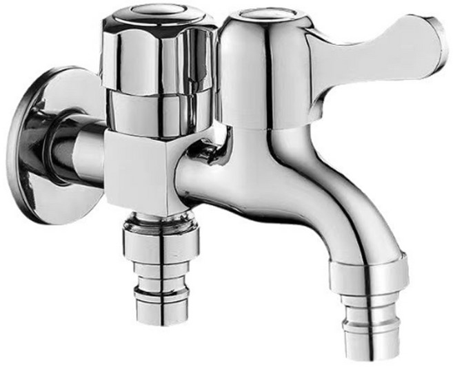 원스톱 수도꼭지 수도분배기 두갈래 수도꼭지교체 양갈래 세탁기 연결 호수 수전부속 수도배관 커플링 가로 냉수 온수 수도꼭지 수전, 두갈래 수도꼭지, 1개