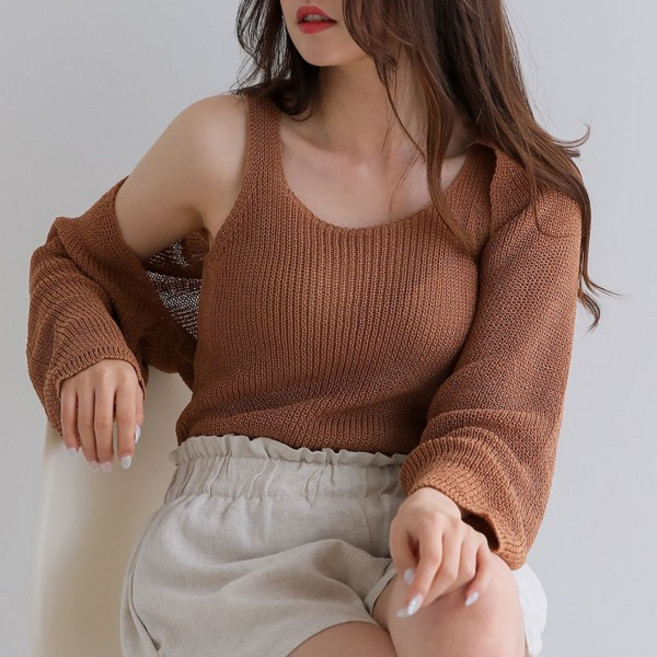 뜨개진 여성용 나시 볼레로 랄라세트