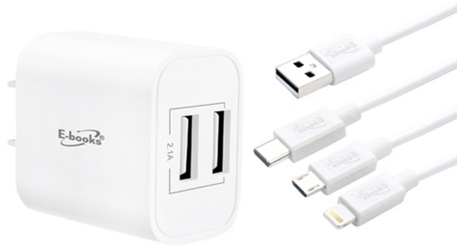 中景 Ebook B66 雙孔USB快速充電器 贈三合一充電線, 白色, 1個